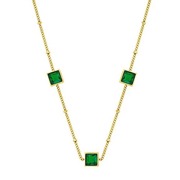 Gold Zircon Emerald Bracelet Chain Link - Picture 11 of 13